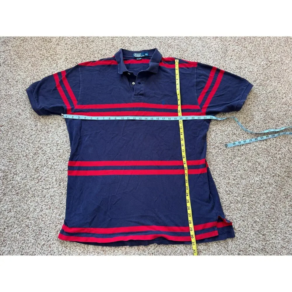 Polo Ralph Lauren Striped Polo Shirt Mens XXL Navy Blue Red Cotton Short Sleeve